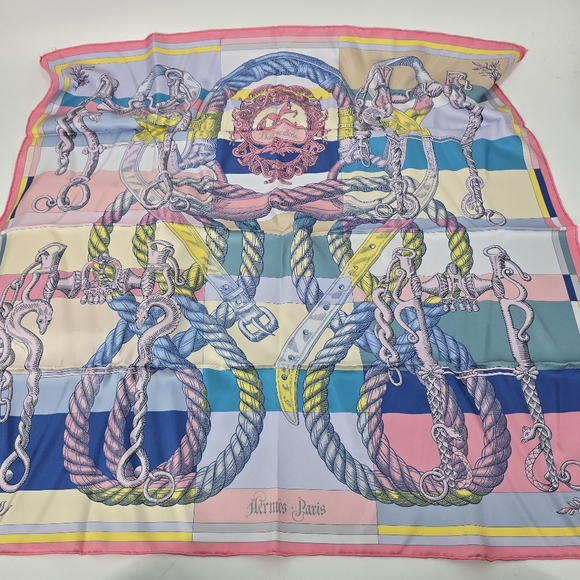 Hermès Della Cavalleria Double Face Square Scarf 90x90 Pink Blue Rope with Box - Picture 1 of 10